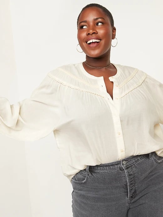 A White Blouse: Old Navy Oversized Crochet Pom-Pom Dolman-Sleeve Blouse