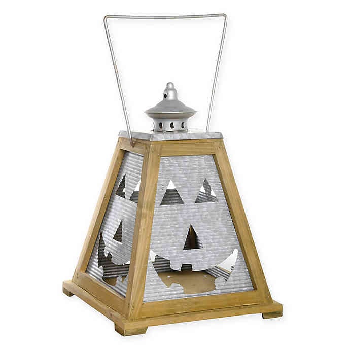Boston International Jack-O-Lantern Galvanized Metal Trapezoid Candle Holder