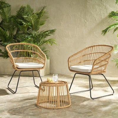 Christopher Knight Home Lemere Outdoor Wicker and Iron 3 Piece Chat Set