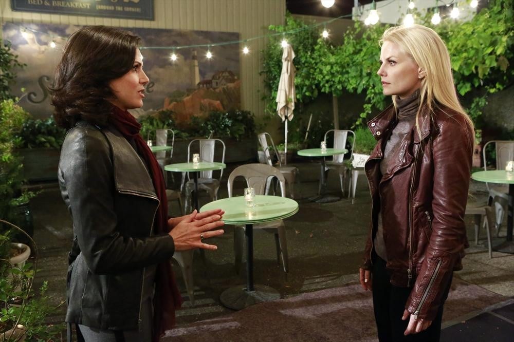 Regina (Lana Parrilla) has some words for Emma (Jennifer Morrison) after what she accidentally did, I'm sure.