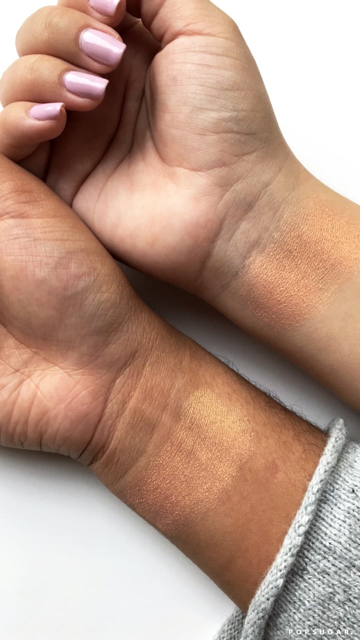 E.L.F Cosmetics Baked Highlighter in Apricot Glow Swatched on Different Skin Tones