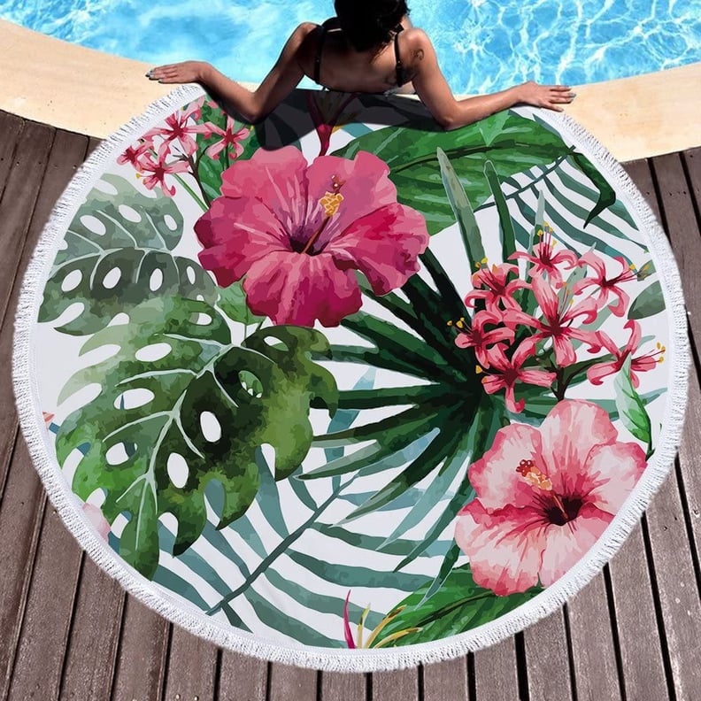 Violet Mist Tropical Plants Tapestry Round Beach Towel