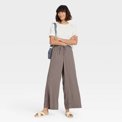 Women's High-rise Linen Pleat Front Straight Pants - A New Day