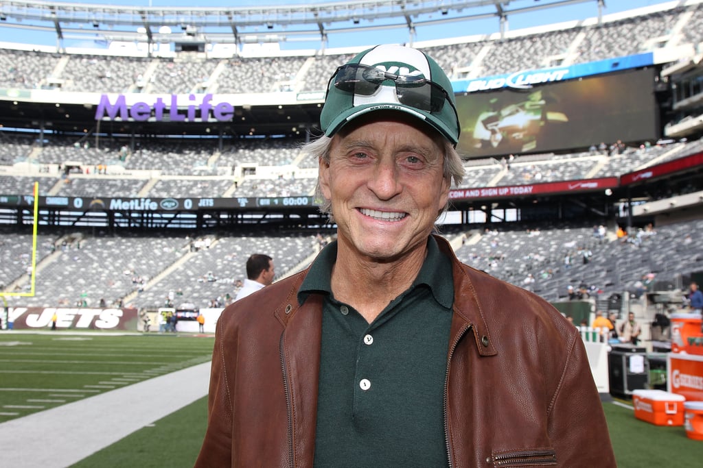 Michael Douglas hit the sidelines in his Jets gear before a game vs. the San Diego Chargers in October 2011.