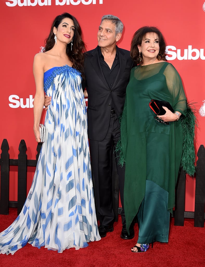 George and Amal Clooney With Amal's Mom on Red Carpet