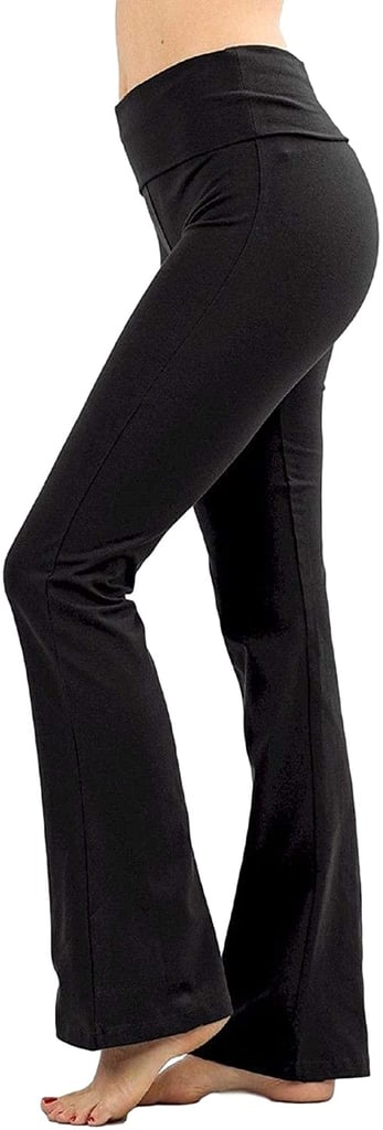 Flared Leggings: Zenana Fold Over Waist Cotton Stretch Flare Leg Yoga Pants