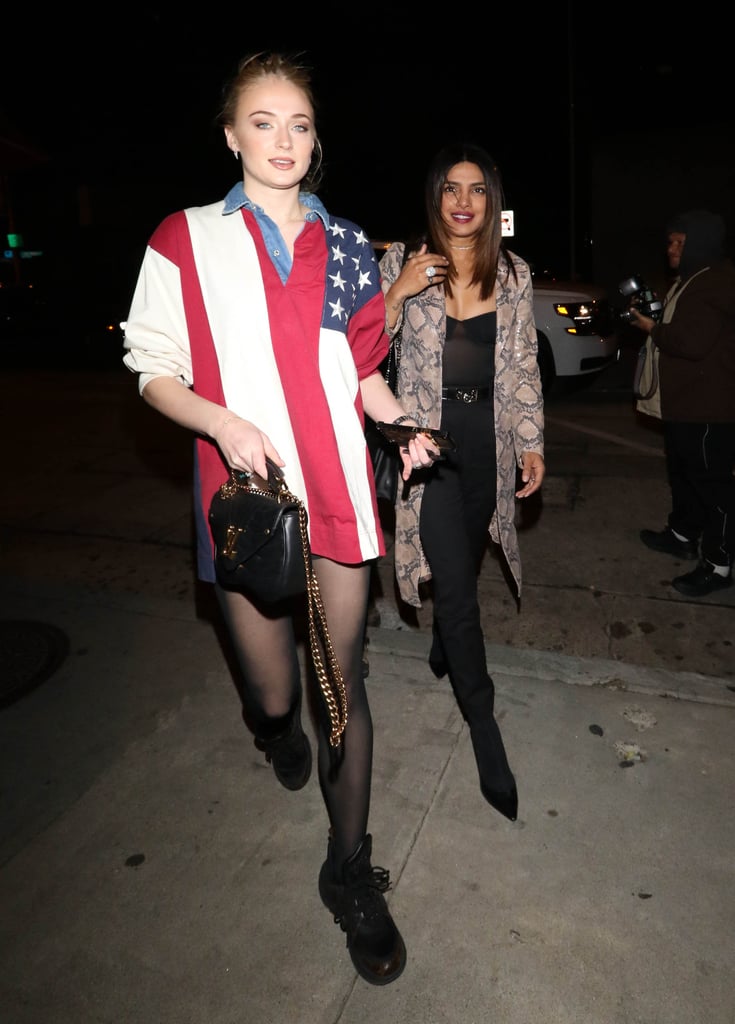 Sophie Turner in an Oversized American Flag Shirt in 2018