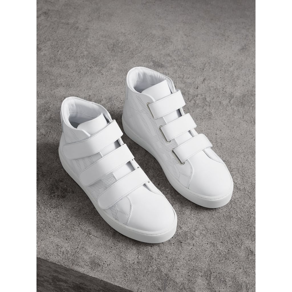 Burberry Perforated Check Leather High-Top Sneakers