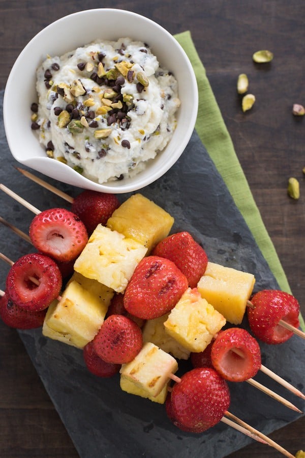 Grilled Fruit Kebabs With Cannoli Dip