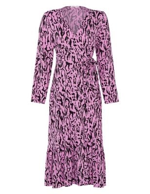 Finery London Animal Print V-Neck Midi Wrap Dress