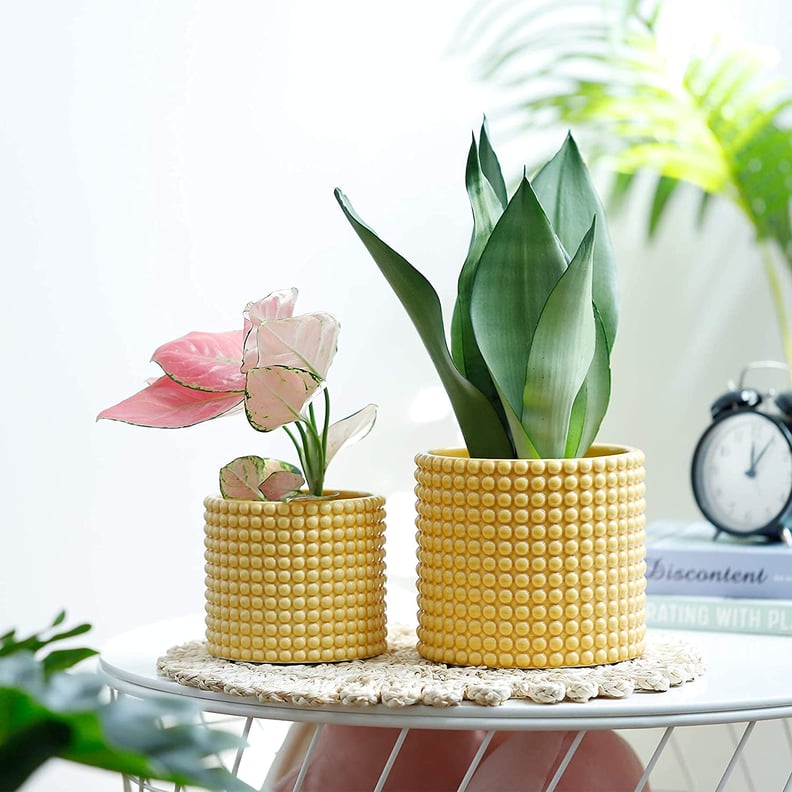 Playful Planters: Yellow Ceramic Vintage Style Hobnail Patterned Planter Pots