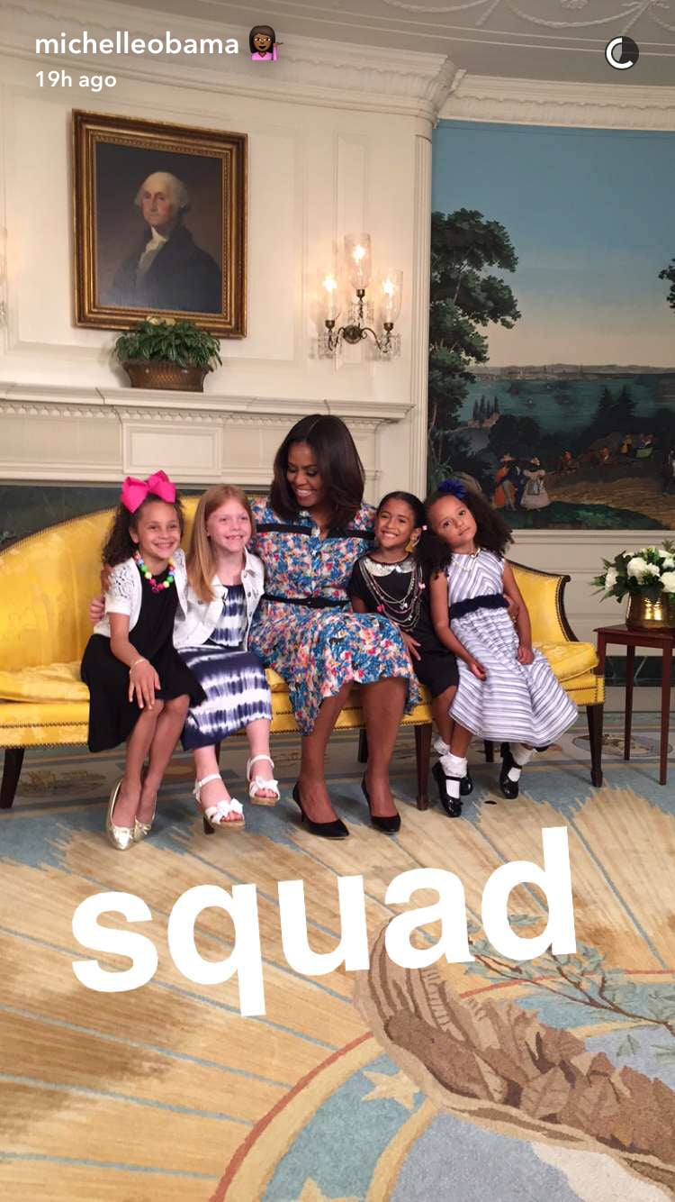 Michelle Wore This Floral Blue Dress For a Day Full of Events