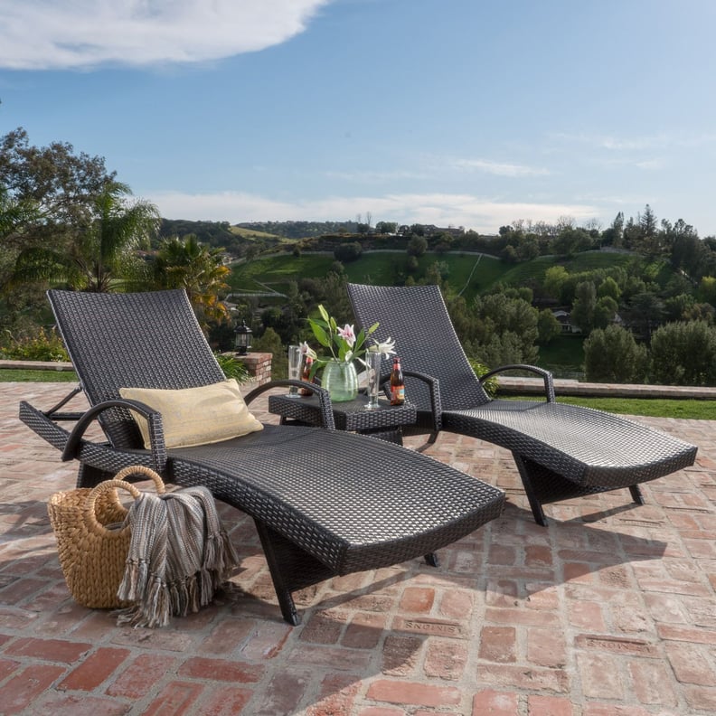 Carlsbad Wicker Chaise Lounge With Arms & Table 3-Piece Set