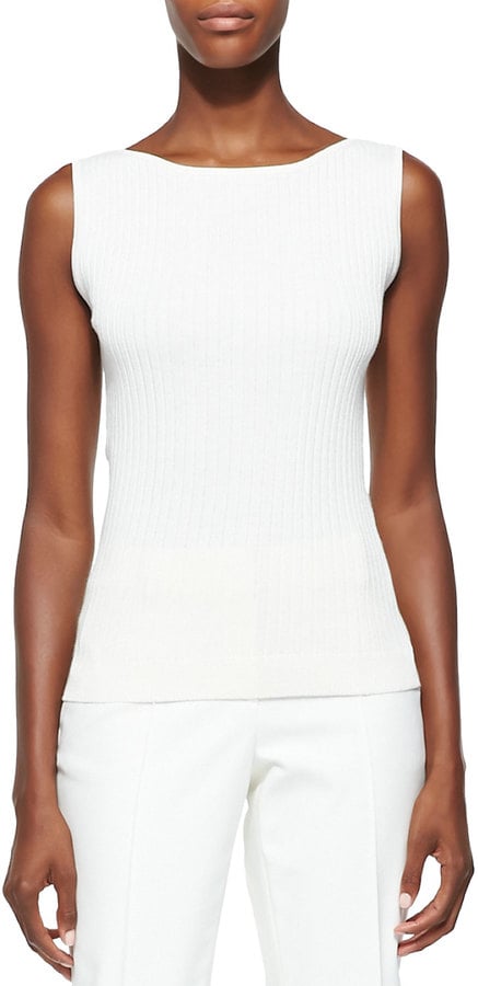St. John Collection Rib Knit Bateau-Neck Shell, Cream ($295)