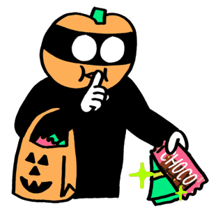 A Pumpkin Robber Handing Out Candy