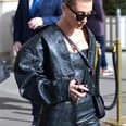 Hailey Bieber Styled an Embossed Leather Set With These Barbie-Pink Stilettos