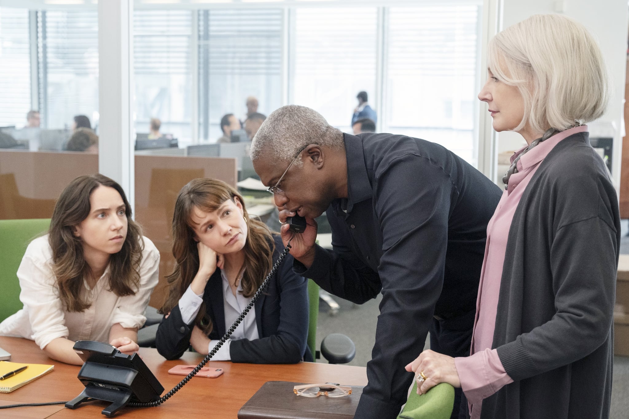 SHE SAID, from left: Zoe Kazan, Carey Mulligan, Andre Braugher, Patricia Clarkson, 2022.  ph: JoJo Whilden / Universal Pictures / Courtesy Everett Collection