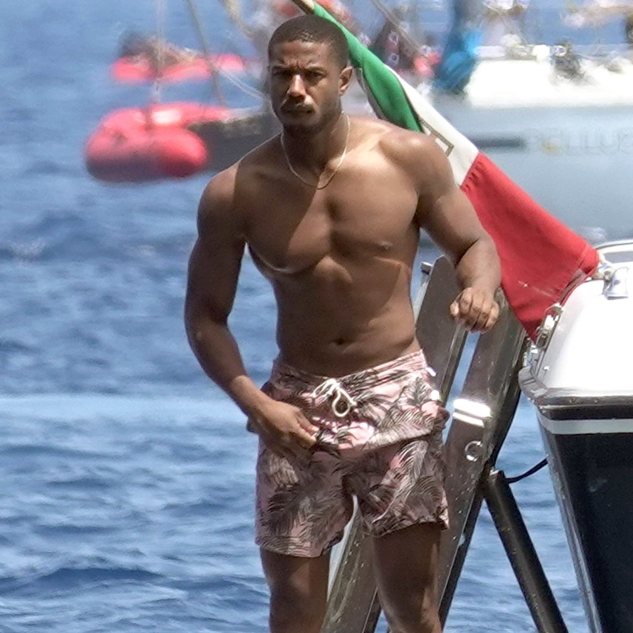 Michael B. Jordan Shirtless in Italy. michael jordan swimwear. 