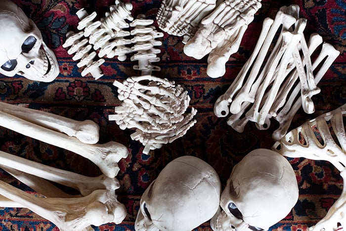 Gwen of The Makerista started by sorting her bags of bones into like piles.