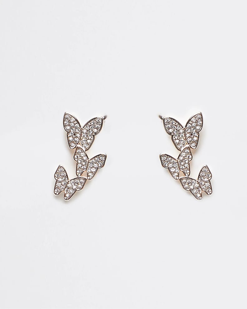 River Island Gold Diamante Butterfly Earrings