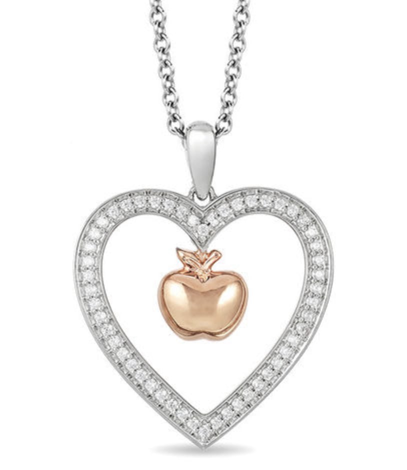 Snow White Diamond Apple Heart Pendant in Sterling Silver