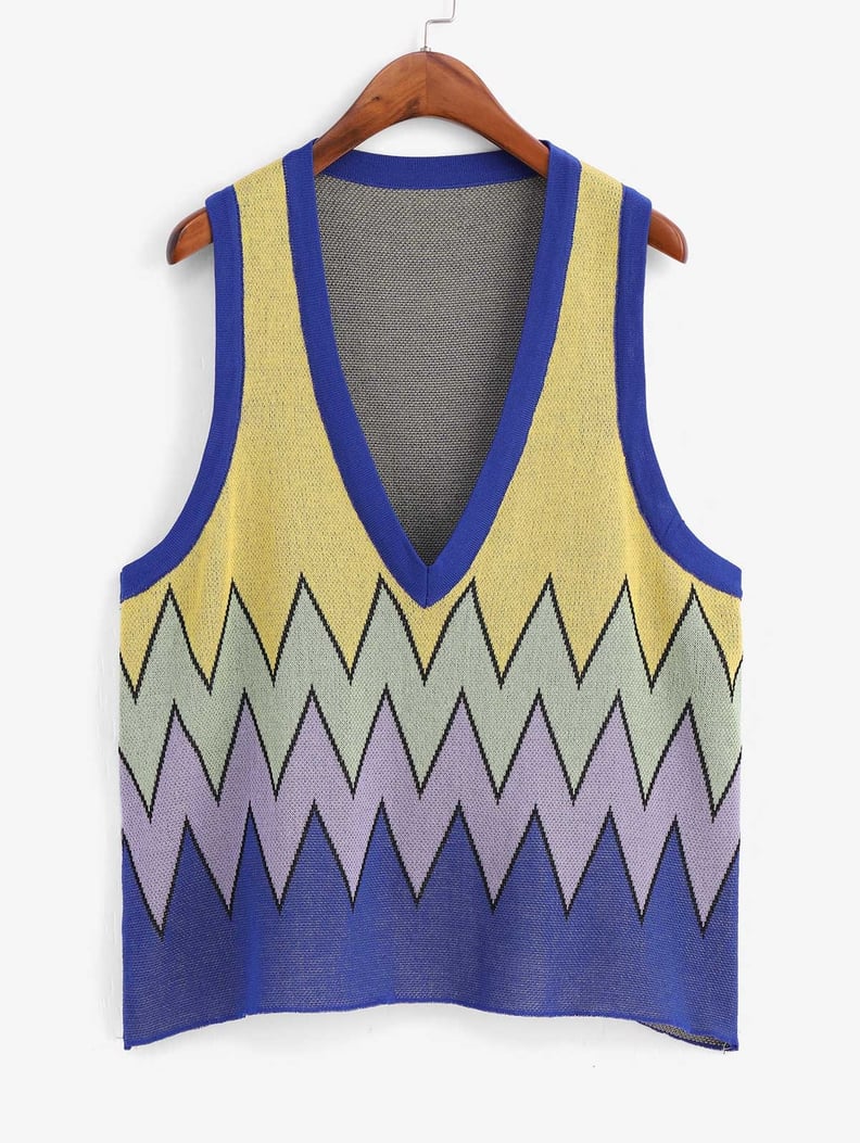 Zaful V Neck Contrast Zigzag Graphic Waistcoat