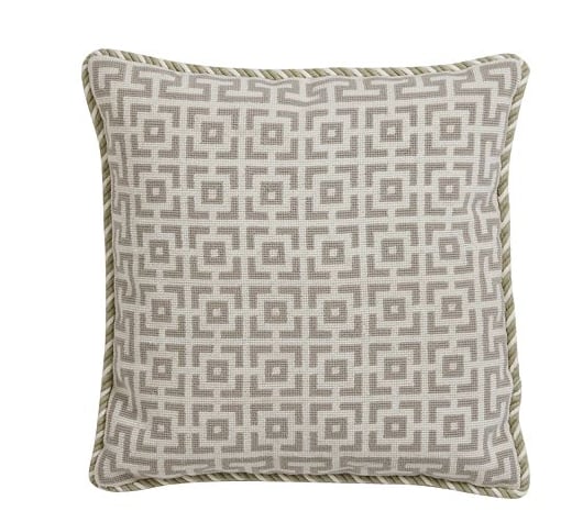 An all-over pattern on the Needlepoint Geometric Squares Pillow ($190) makes it a great addition to a neutral sofa.
An all-over pattern on the Needlepoint Geometric Squares Pillow ($190) makes it a great addition to a neutral sofa.