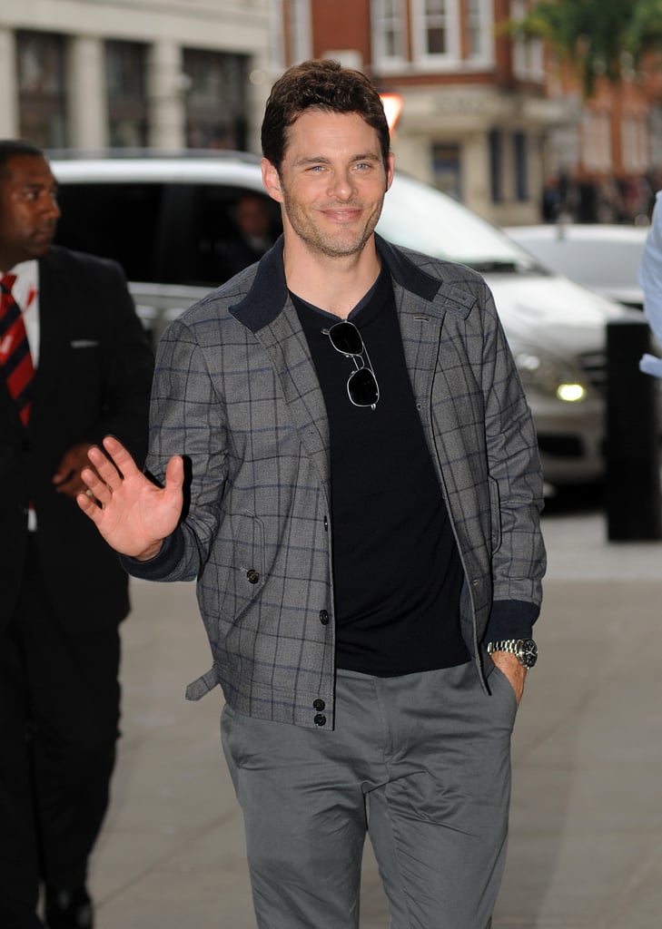 James Marsden gave a little wave while heading to BBC Radio 1 in London on Monday.