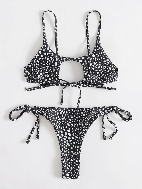 Shein Dalmatian Cut-out Tie Side Bikini Swimsuit