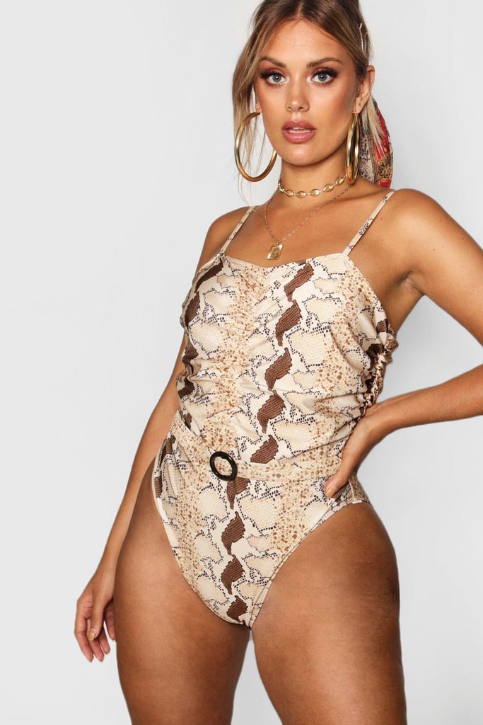 Plus Ring Detail Belted Snake Swimsuit