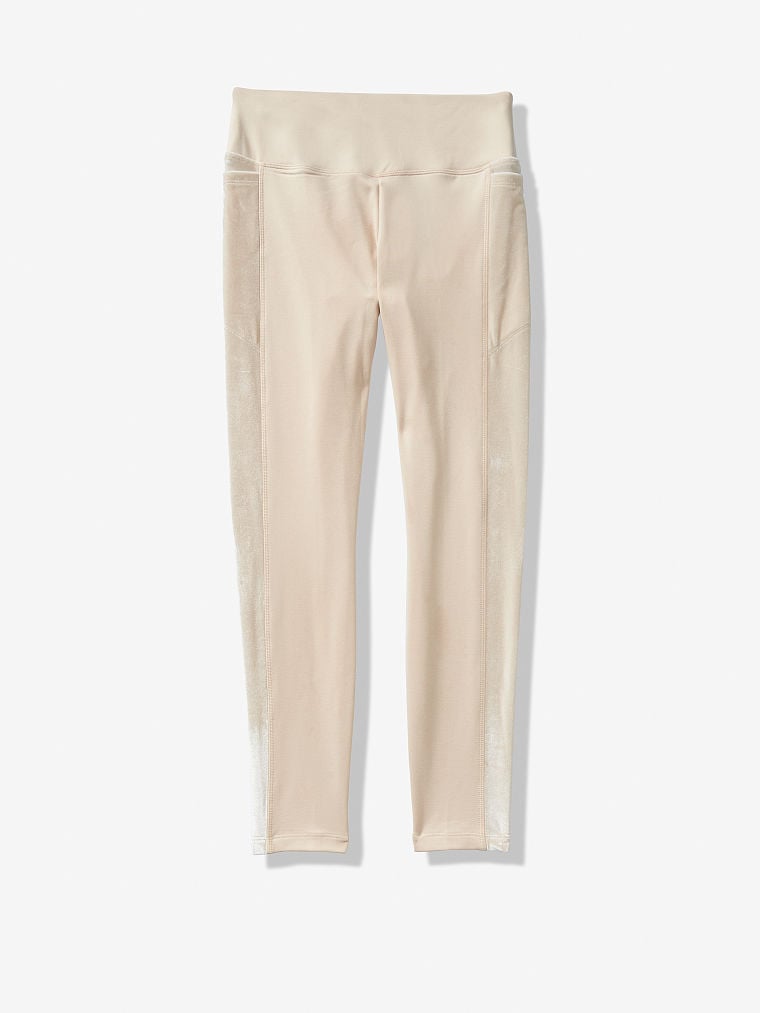 High Waisted Fleece Lined Velvet Trim Leggings
