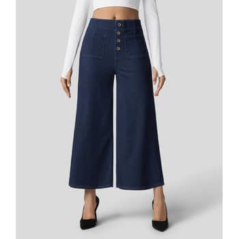 Women's HalaraMagic™ High Waisted Back Pocket Washed Stretchy Knit Casual  Bootcut Jeans - Halara