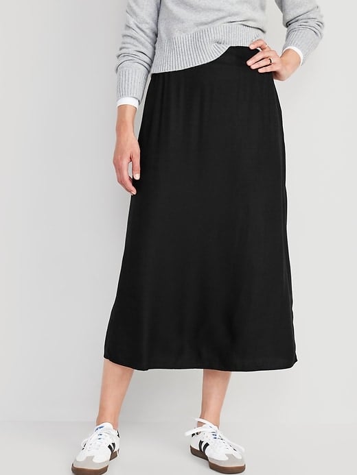 High-Waisted Smocked Crepe Maxi Skirt
