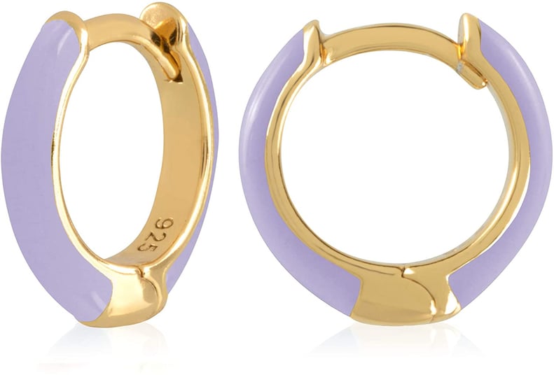 An Affordable Staple: 14K Gold Plated Sterling Silver Enamel Color Huggie Hoop Earrings