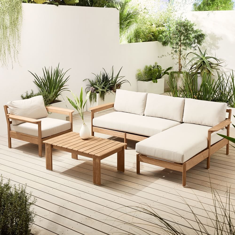 A High-Quality Couch Set: Playa Outdoor Reversible Sectional, Lounge Chair, and Coffee Table Set