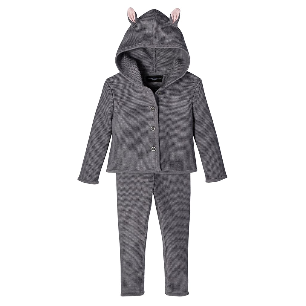 蹒跚学步的女孩的深灰色兔子夹克和裤子毛衣组(38美元)