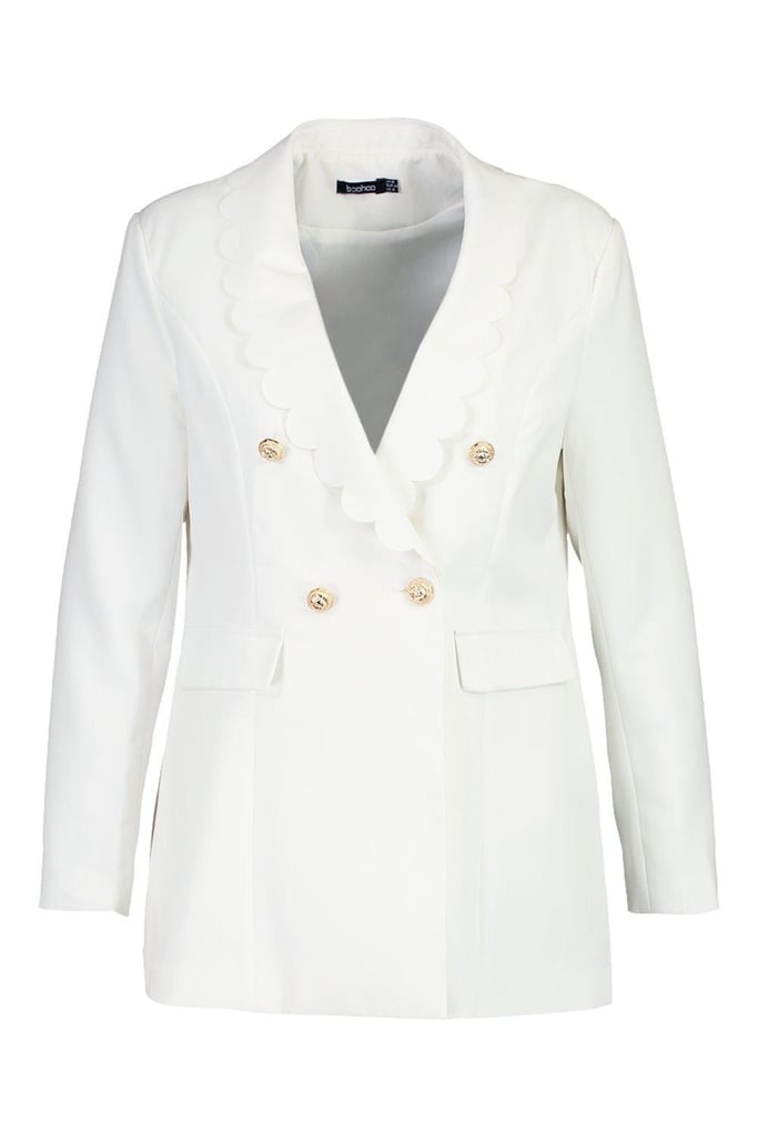 Boohoo Woven Scallop Edge Button Blazer