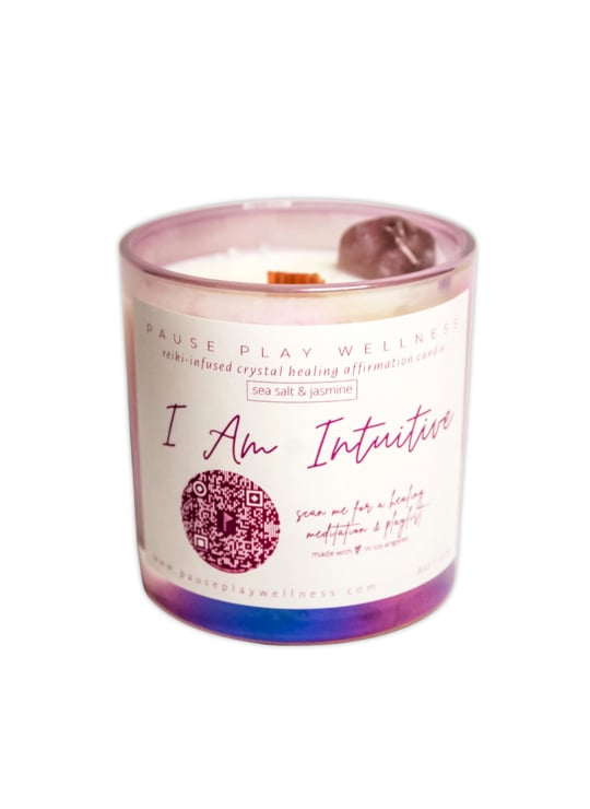 Pause Play Wellness candle and meditation