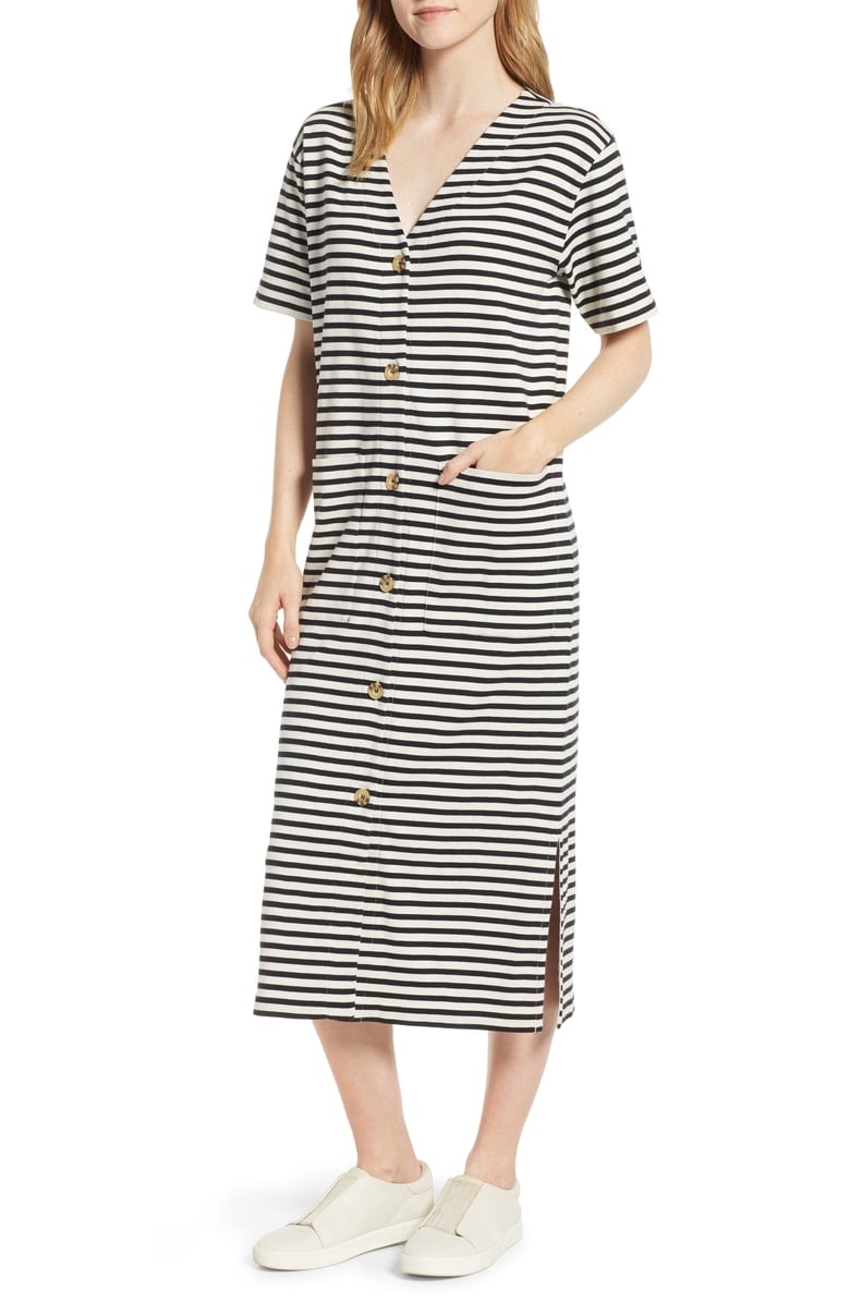 Lou & Grey Joy Stripe Button-Up Cotton Midi Dress