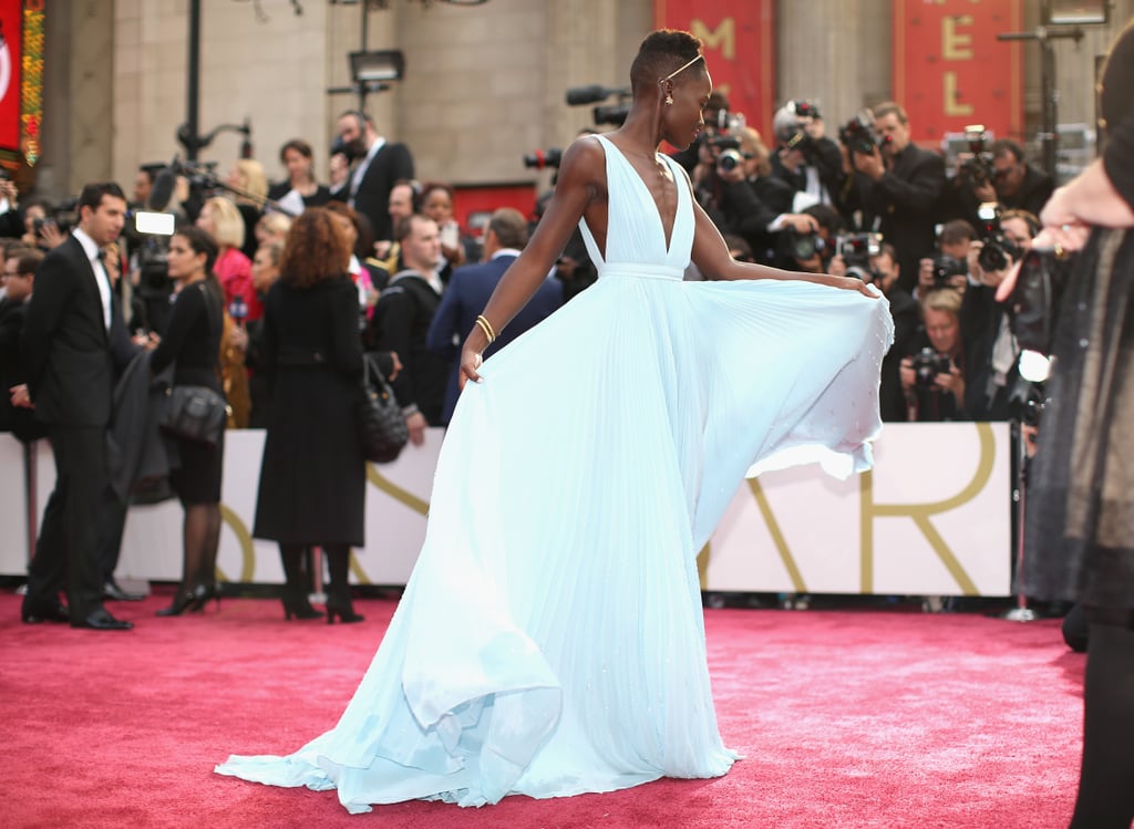 Lupita Nyong'o in Light Blue Prada Dress at Oscars 2014