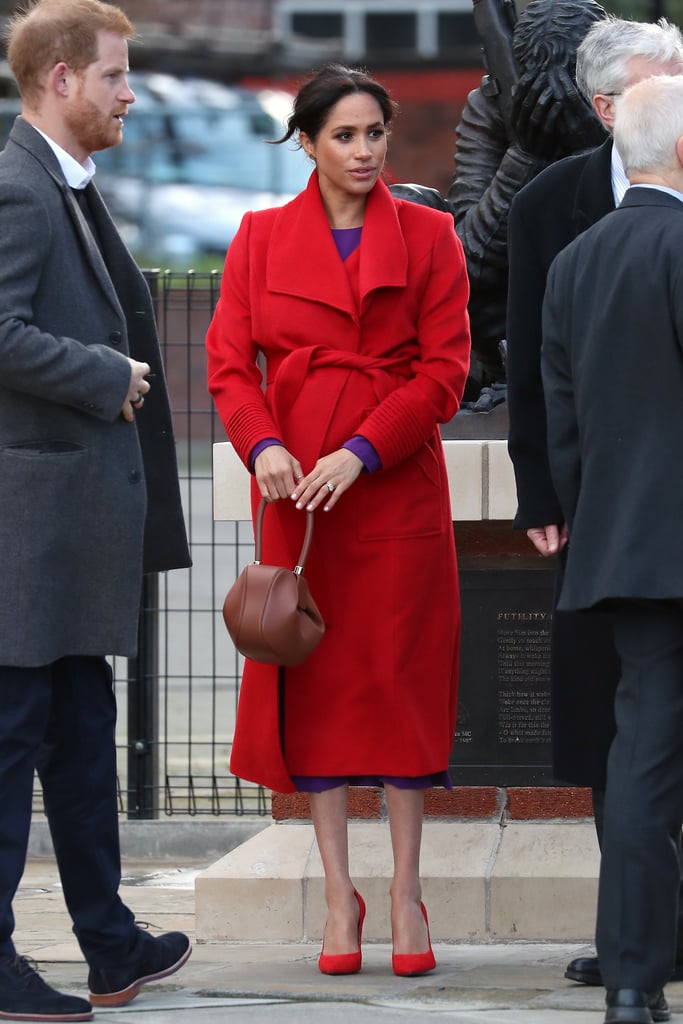 Meghan Markle Red and Purple Outfit Birkenhead January 2018