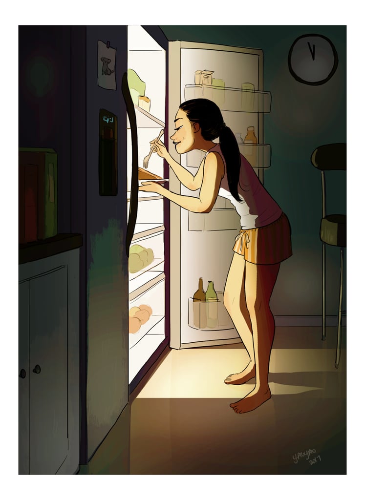 Enjoying a midnight snack with no one to judge. Enjoying a midnight snack with no one to judge.