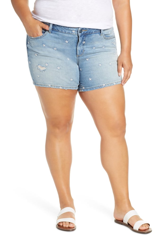 SLINK Jeans Embroidered Daisy Denim Shorts