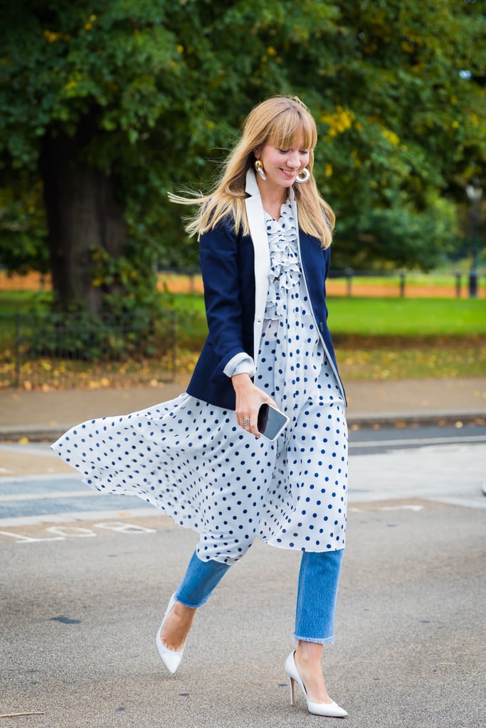 Style Your Polka Dots With a Blazer, Denim, and Statement Earrings