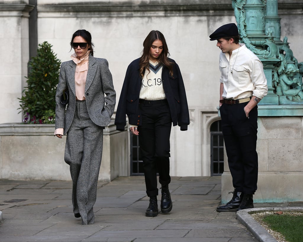 Victoria Beckham Gray Suit With Brooklyn Beckham Girlfriend