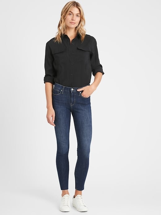 Banana Republic Petite Mid-Rise Skinny Ankle Jean With Raw Hem