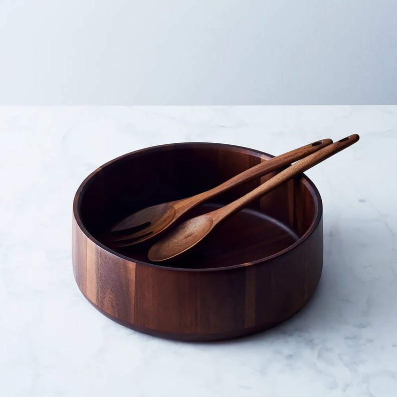 A Dark Wood Salad-Bowl Set: Dansk Hamund Wood Salad Bowl and Tongs Serving Set