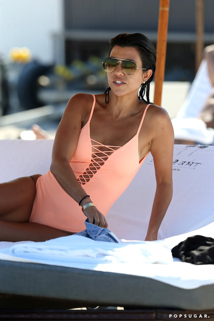 Kourtney Kardashian's Pink One-Piece Suit on Miami Beach