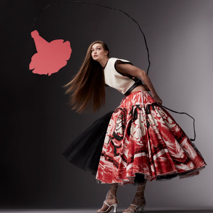 Wearing a Proenza Schouler crop top, a painterly Marni skirt, and JW