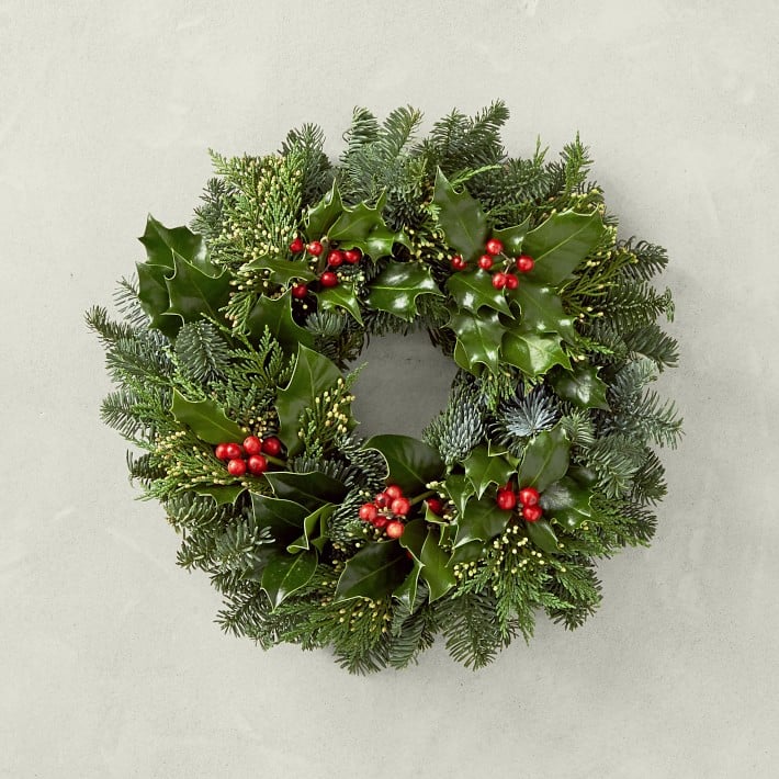 Williams Sonoma Noble Green Holly Wreath